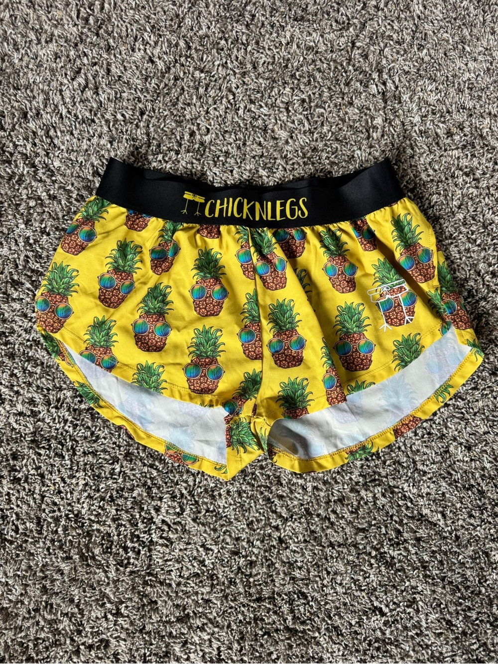 Chicknlegs Pineapple Print Yellow Running Shorts